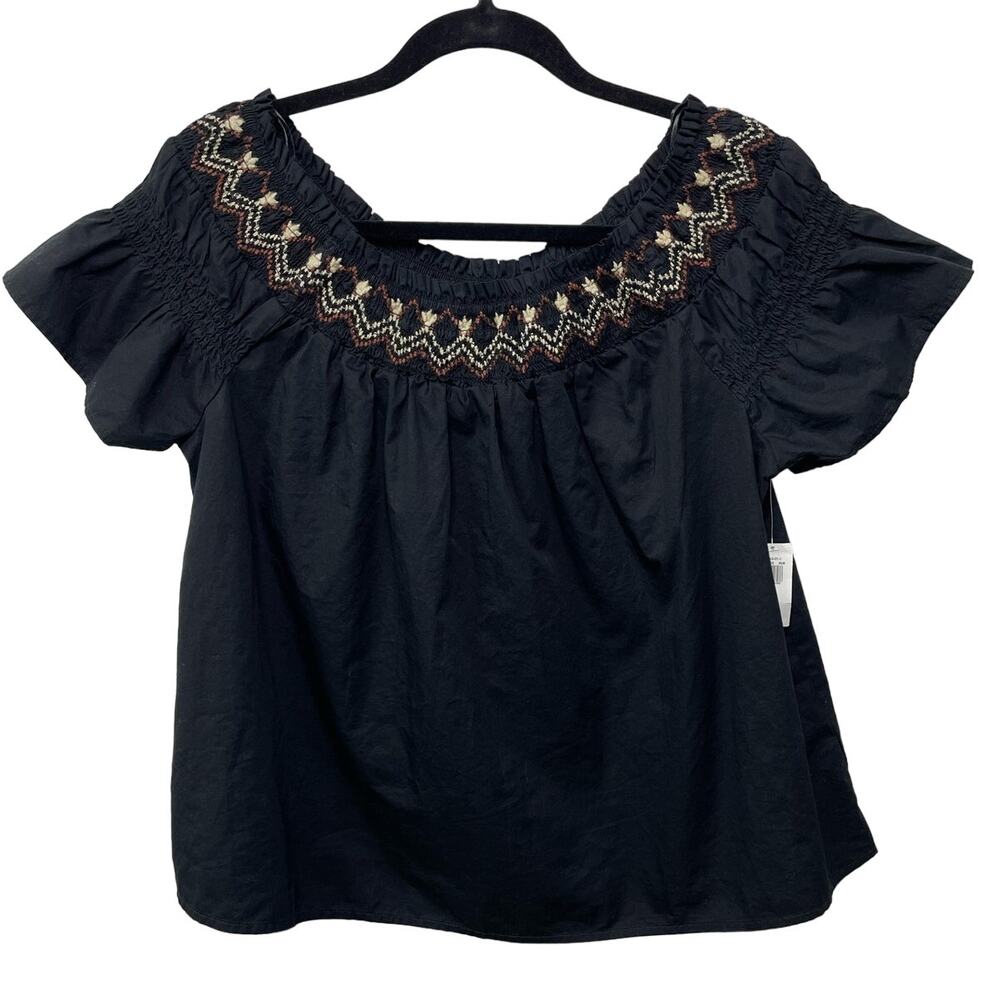 Old Navy Black Off-Shoulder Embroidered Peasant Blouse